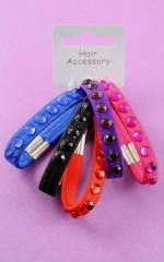 FIVE bright flat hair elastics with bead trim